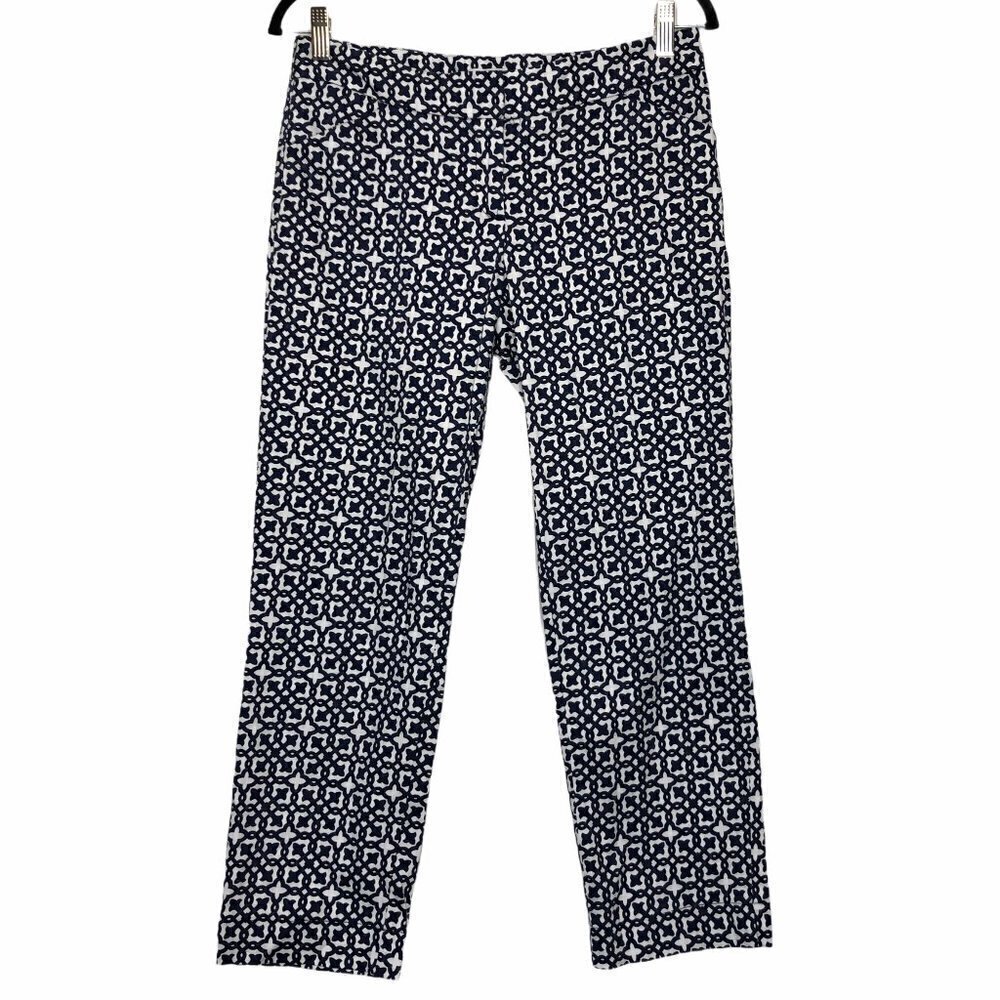 LAUNDRY by SHELLI SEGAL Cropped Pants in a navy blue and white pattern - Size 6